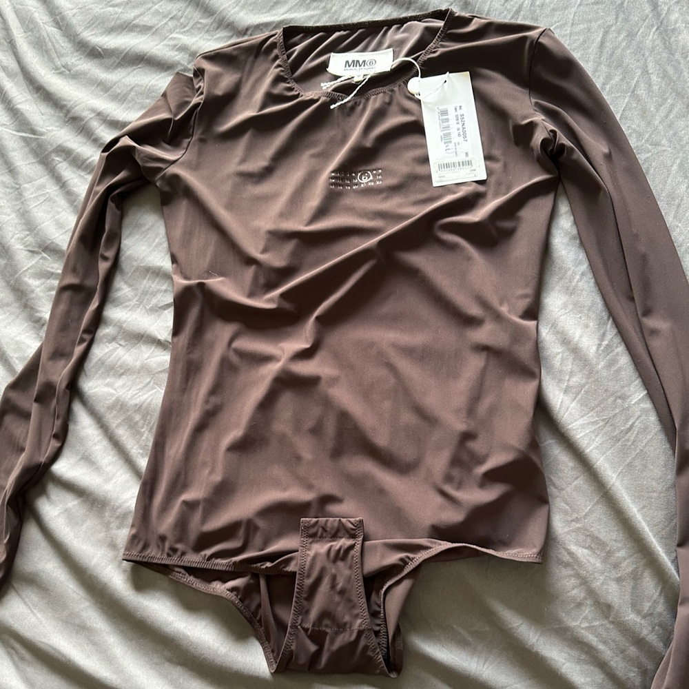 MM6 Maison Martin Margiela Taupe Long Sleeve Bodysuit